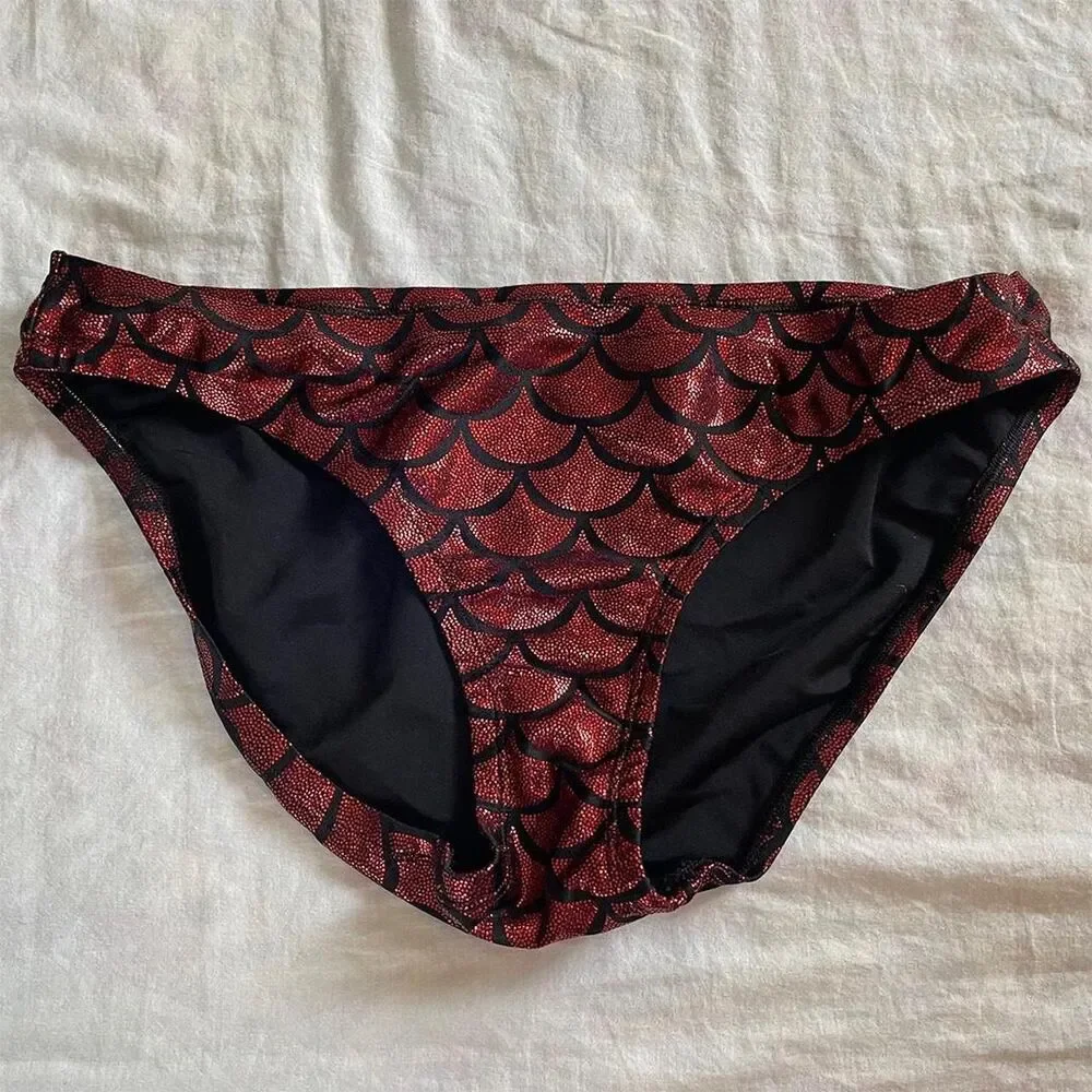 Living Dead Clothing Mermaid Bikini Bottom | Red Foil Scale Goth Swimwear
